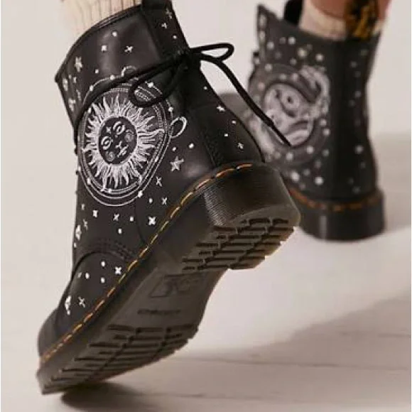 Dr. Martens Black Lace-Up Boots with White Celestial Embroidery - Picture 2 of 4